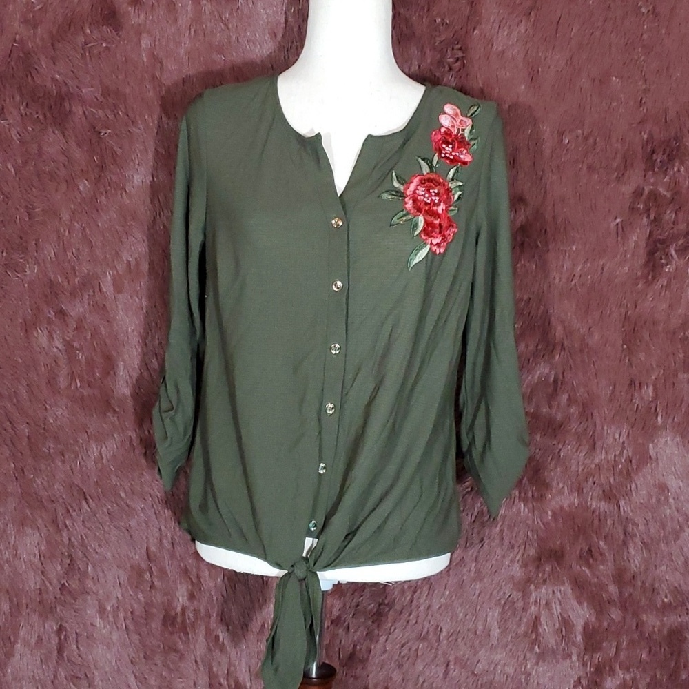 PreSeption Concepts Rose Tie Front Blouse